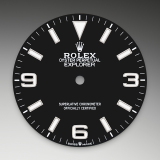 Detail image showing Black dial for Rolex Explorer 40 