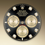 Detail image showing Bright black and golden dial for Rolex Cosmograph Daytona 