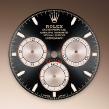 Detail image showing Bright black and Sundust dial for Rolex Cosmograph Daytona 