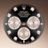 Detail image showing Bright black and Sundust dial for Rolex Cosmograph Daytona 