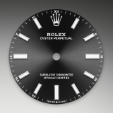 Detail image showing Bright black dial for Rolex Oyster Perpetual 34 