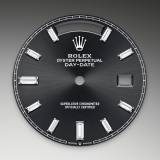 Detail image showing Bright black dial for Rolex Day-Date 40 