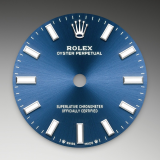 Detail image showing Bright blue dial for Rolex Oyster Perpetual 28 