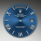 Detail image showing Bright blue dial for Rolex Day-Date 40 