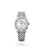 Rolex Datejust 36 Datejust Oyster, 36 mm, Oystersteel, white gold and diamonds - M126284RBR-0011 at Boutellier Montres