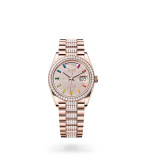 Rolex Day-Date 36 Day-Date Oyster, 36 mm, Everose gold and diamonds - M128345RBR-0043 at Boutellier Montres